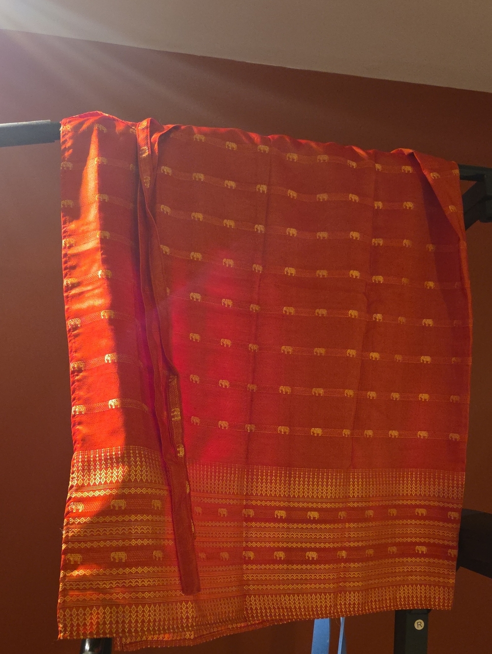 Rust Orange Elephant Motif Wrap Skirt